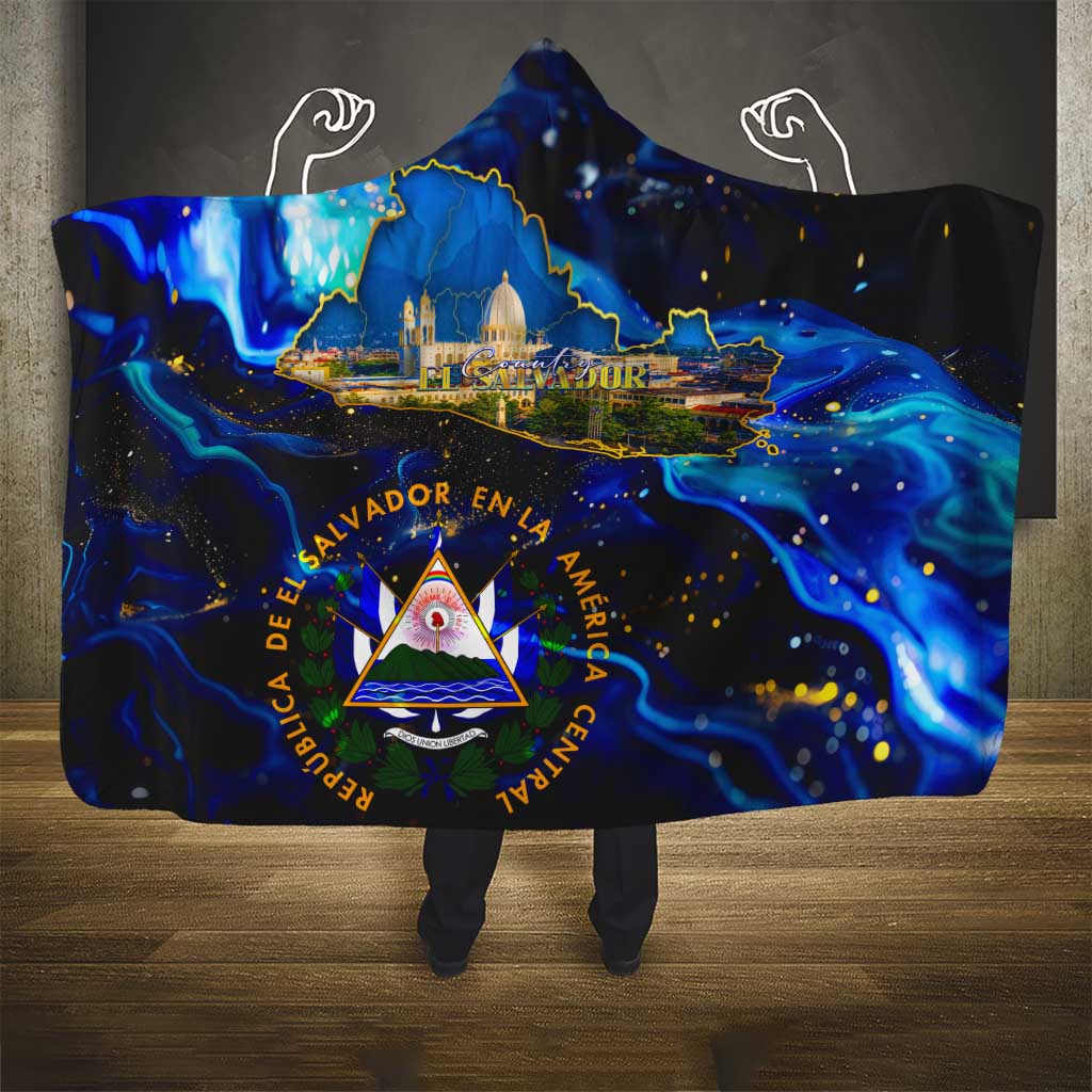 El Salvador Country Pride Hooded Blanket Map Flag and National Emblem Art in Cosmic Blue - Wonder Print Shop