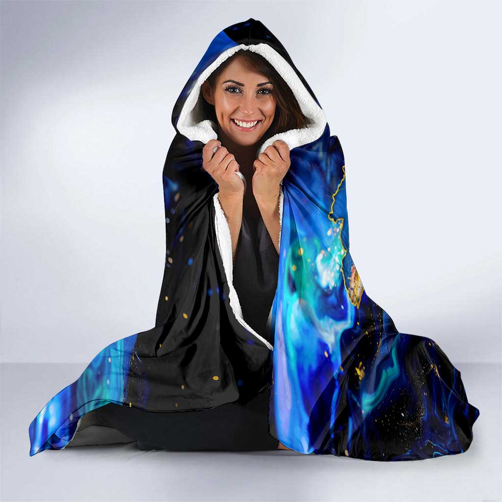 El Salvador Country Pride Hooded Blanket Map Flag and National Emblem Art in Cosmic Blue - Wonder Print Shop