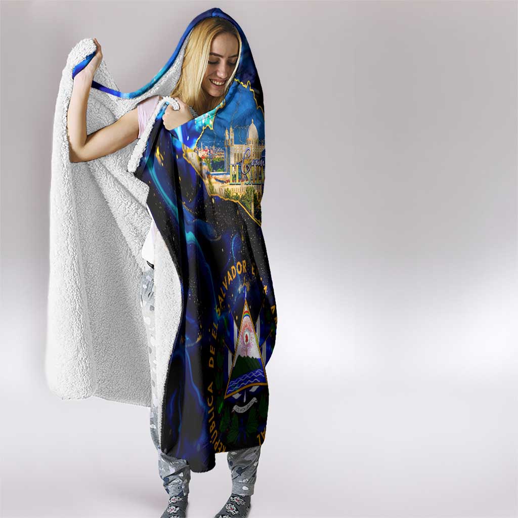 El Salvador Country Pride Hooded Blanket Map Flag and National Emblem Art in Cosmic Blue - Wonder Print Shop