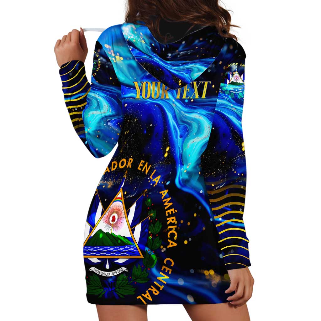 El Salvador Country Pride Hoodie Dress Map Flag and National Emblem Art in Cosmic Blue - Wonder Print Shop