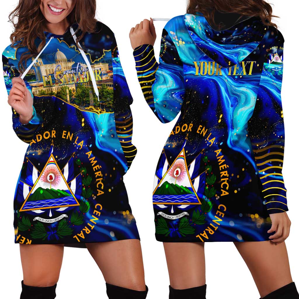El Salvador Country Pride Hoodie Dress Map Flag and National Emblem Art in Cosmic Blue - Wonder Print Shop