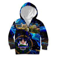 El Salvador Country Pride Kid Hoodie Map Flag and National Emblem Art in Cosmic Blue - Wonder Print Shop