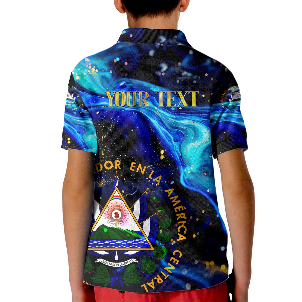 El Salvador Country Pride Kid Polo Shirt Map Flag and National Emblem Art in Cosmic Blue - Wonder Print Shop