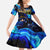 El Salvador Country Pride Kid Short Sleeve Dress Map Flag and National Emblem Art in Cosmic Blue - Wonder Print Shop