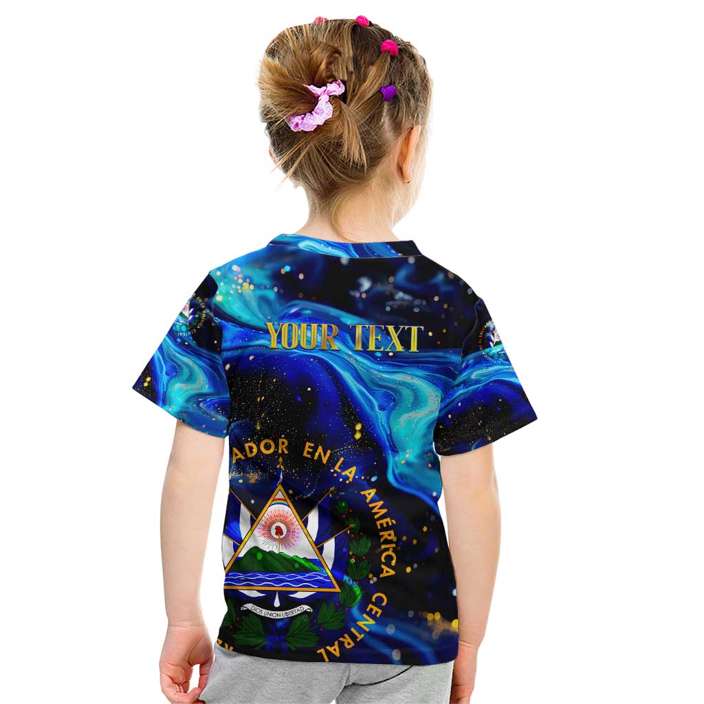 El Salvador Country Pride Kid T Shirt Map Flag and National Emblem Art in Cosmic Blue - Wonder Print Shop