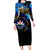 El Salvador Country Pride Long Sleeve Bodycon Dress Map Flag and National Emblem Art in Cosmic Blue - Wonder Print Shop