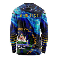 El Salvador Country Pride Long Sleeve Shirt Map Flag and National Emblem Art in Cosmic Blue - Wonder Print Shop