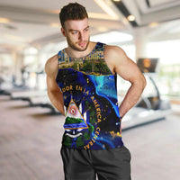 El Salvador Country Pride Men Tank Top Map Flag and National Emblem Art in Cosmic Blue - Wonder Print Shop