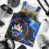 El Salvador Country Pride Men Tank Top Map Flag and National Emblem Art in Cosmic Blue - Wonder Print Shop