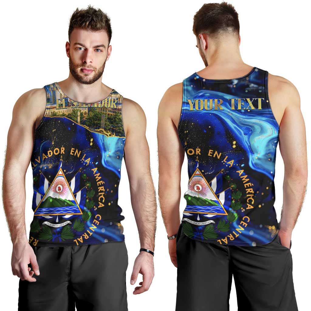 El Salvador Country Pride Men Tank Top Map Flag and National Emblem Art in Cosmic Blue - Wonder Print Shop