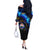 El Salvador Country Pride Off The Shoulder Long Sleeve Dress Map Flag and National Emblem Art in Cosmic Blue - Wonder Print Shop