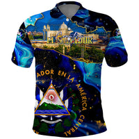 El Salvador Country Pride Polo Shirt Map Flag and National Emblem Art in Cosmic Blue - Wonder Print Shop