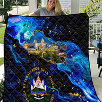 El Salvador Country Pride Quilt Map Flag and National Emblem Art in Cosmic Blue - Wonder Print Shop