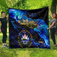 El Salvador Country Pride Quilt Map Flag and National Emblem Art in Cosmic Blue - Wonder Print Shop