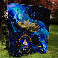 El Salvador Country Pride Quilt Map Flag and National Emblem Art in Cosmic Blue - Wonder Print Shop