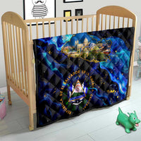 El Salvador Country Pride Quilt Map Flag and National Emblem Art in Cosmic Blue - Wonder Print Shop