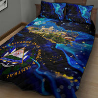 El Salvador Country Pride Quilt Bed Set Map Flag and National Emblem Art in Cosmic Blue - Wonder Print Shop