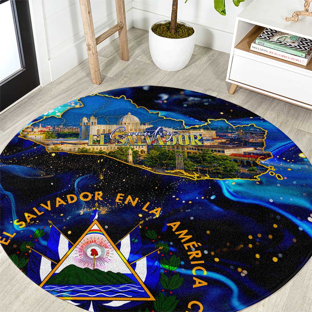 El Salvador Country Pride Round Carpet Map Flag and National Emblem Art in Cosmic Blue - Wonder Print Shop