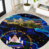 El Salvador Country Pride Round Carpet Map Flag and National Emblem Art in Cosmic Blue - Wonder Print Shop