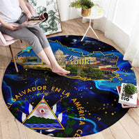 El Salvador Country Pride Round Carpet Map Flag and National Emblem Art in Cosmic Blue - Wonder Print Shop