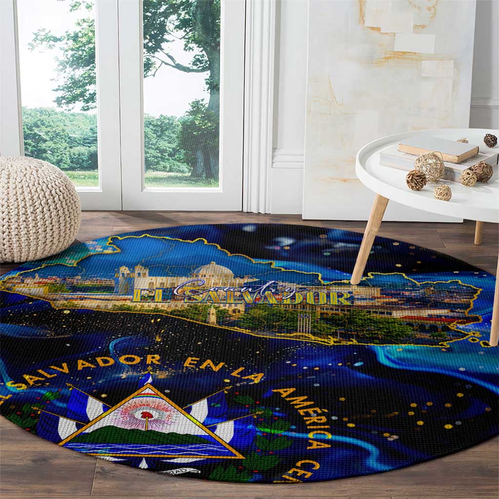 El Salvador Country Pride Round Carpet Map Flag and National Emblem Art in Cosmic Blue - Wonder Print Shop