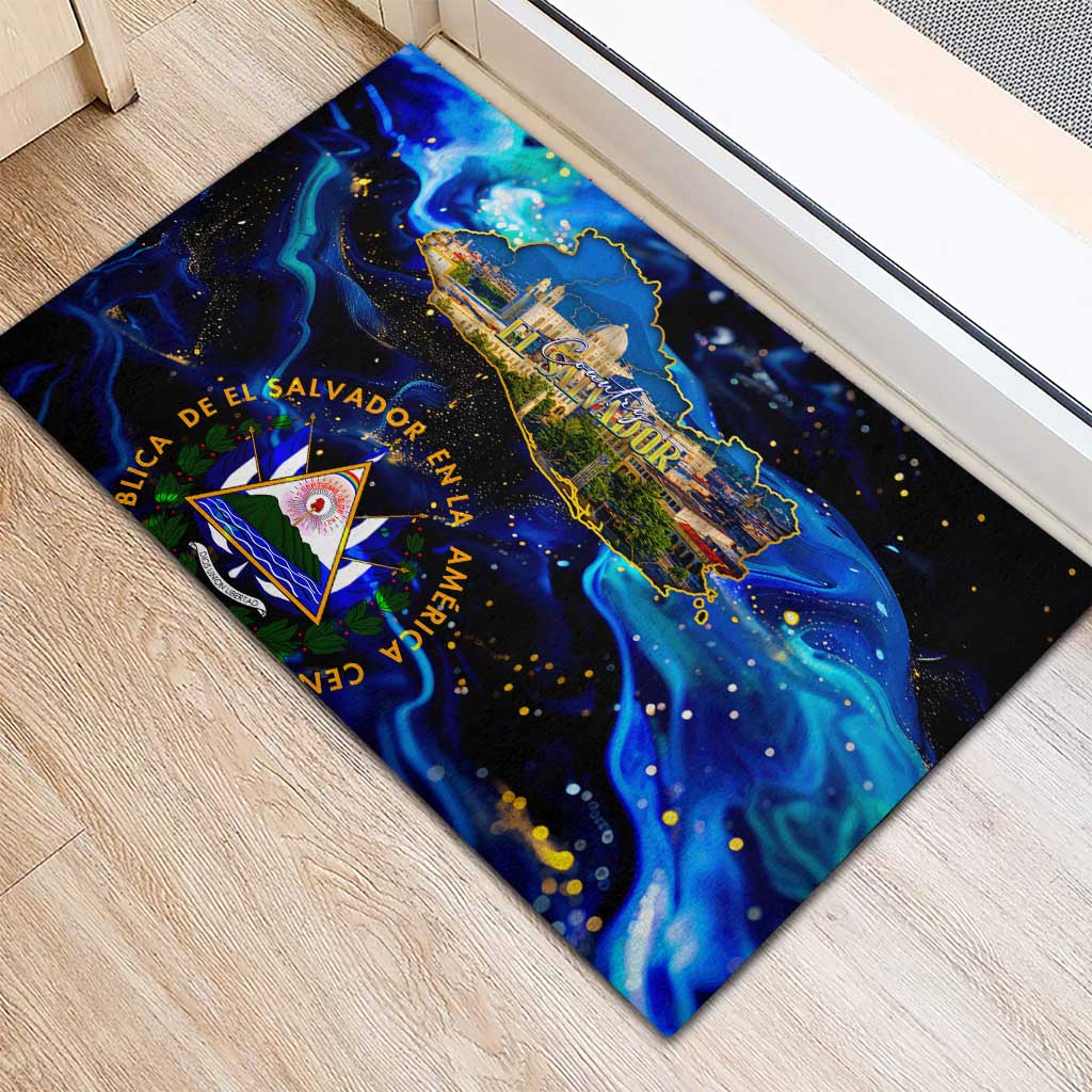 El Salvador Country Pride Rubber Doormat Map Flag and National Emblem Art in Cosmic Blue - Wonder Print Shop