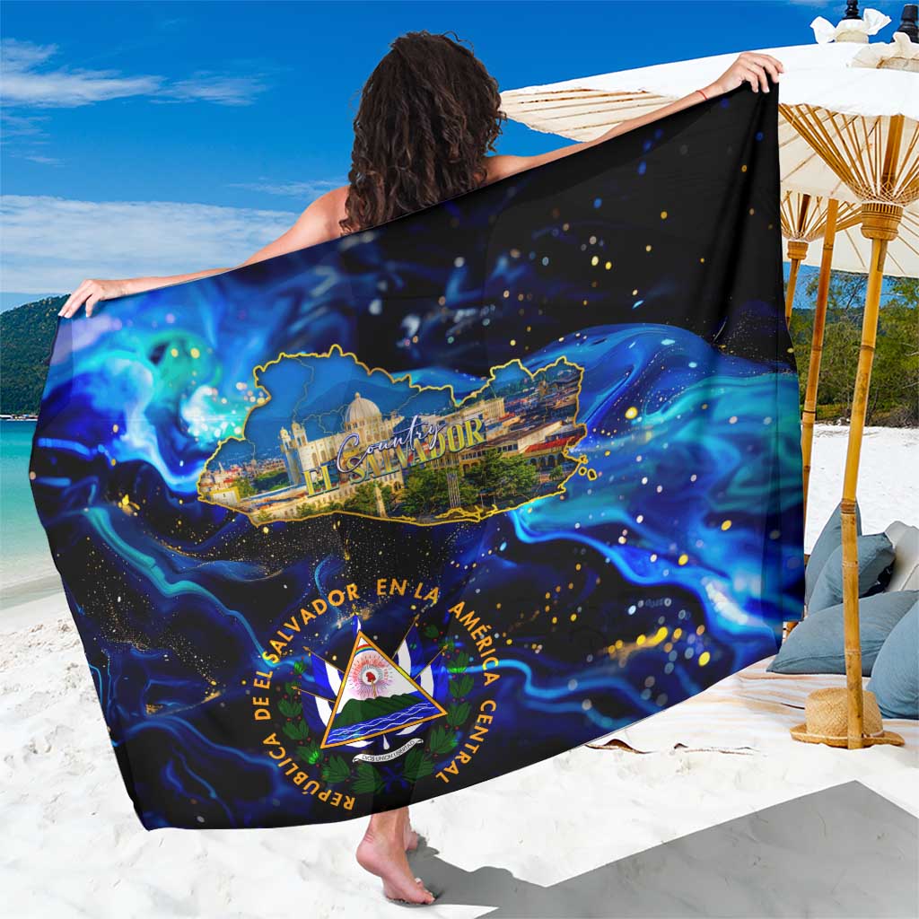 El Salvador Country Pride Sarong Map Flag and National Emblem Art in Cosmic Blue - Wonder Print Shop