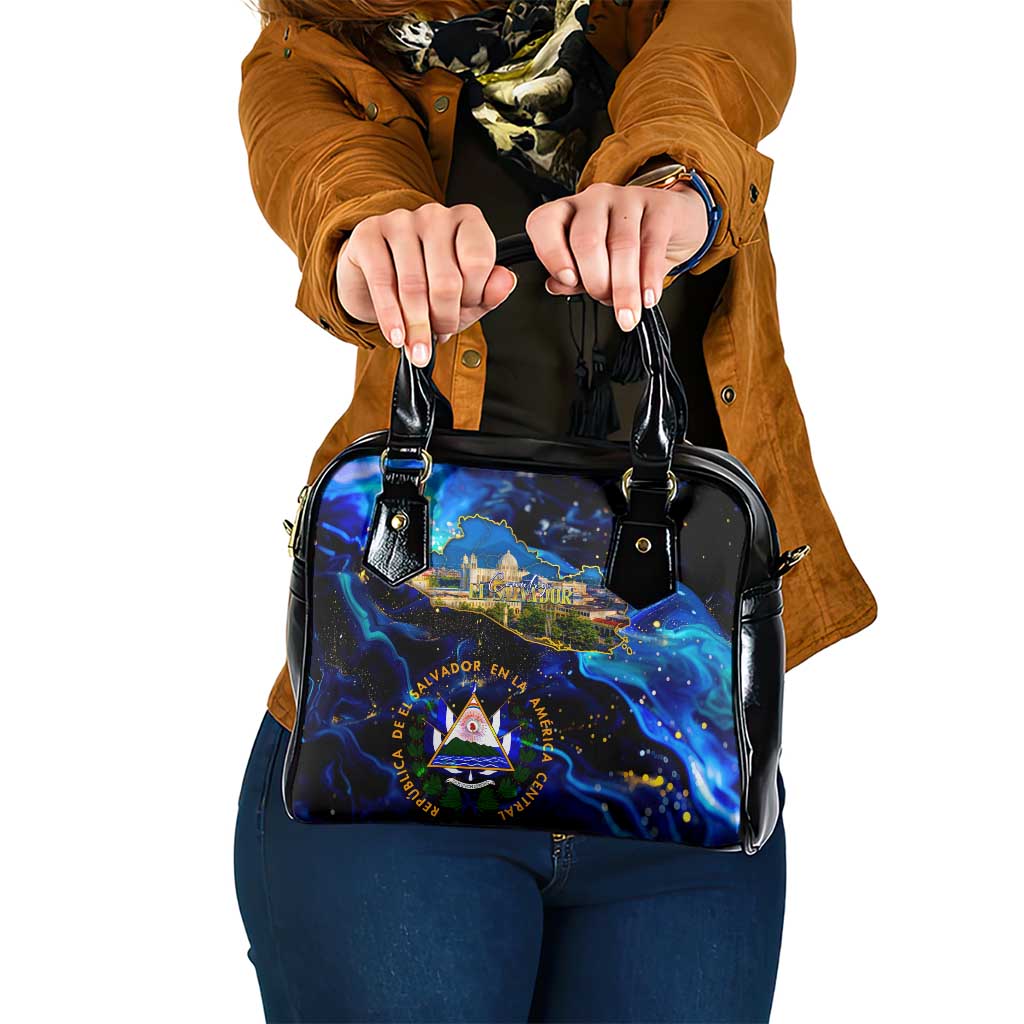 El Salvador Country Pride Shoulder Handbag Map Flag and National Emblem Art in Cosmic Blue - Wonder Print Shop