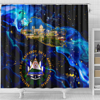 El Salvador Country Pride Shower Curtain Map Flag and National Emblem Art in Cosmic Blue - Wonder Print Shop