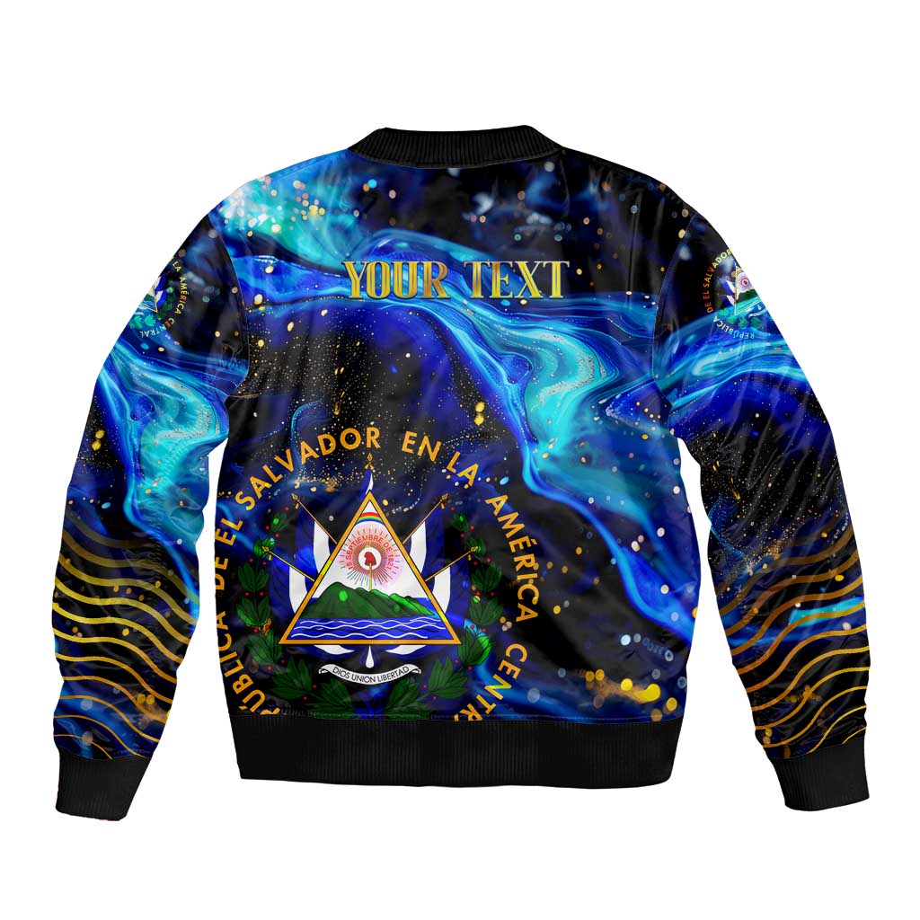 El Salvador Country Pride Sleeve Zip Bomber Jacket Map Flag and National Emblem Art in Cosmic Blue - Wonder Print Shop