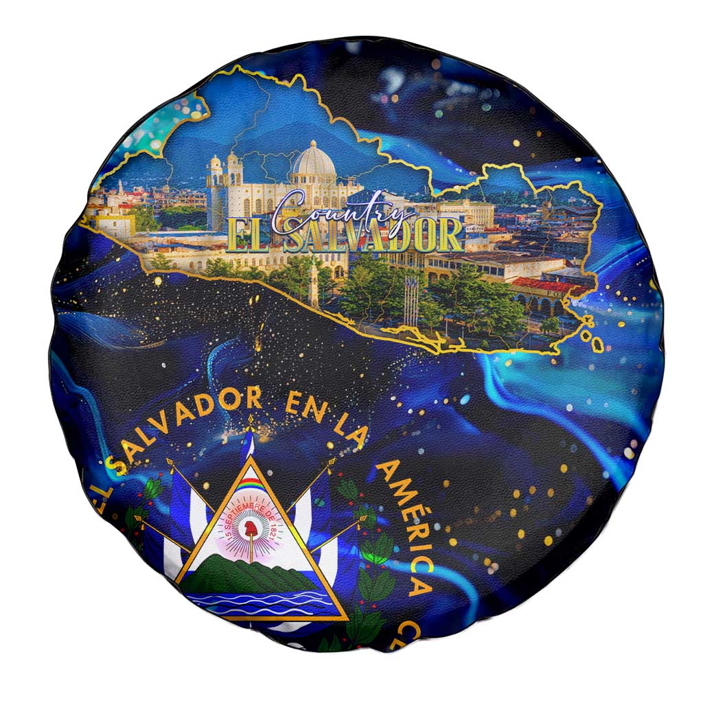 El Salvador Country Pride Spare Tire Cover Map Flag and National Emblem Art in Cosmic Blue - Wonder Print Shop