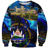 El Salvador Country Pride Sweatshirt Map Flag and National Emblem Art in Cosmic Blue - Wonder Print Shop