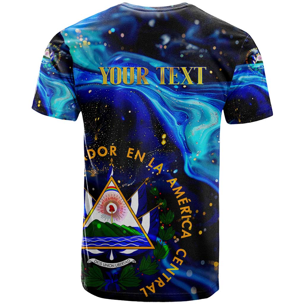 El Salvador Country Pride T Shirt Map Flag and National Emblem Art in Cosmic Blue - Wonder Print Shop