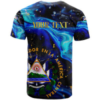 El Salvador Country Pride T Shirt Map Flag and National Emblem Art in Cosmic Blue - Wonder Print Shop