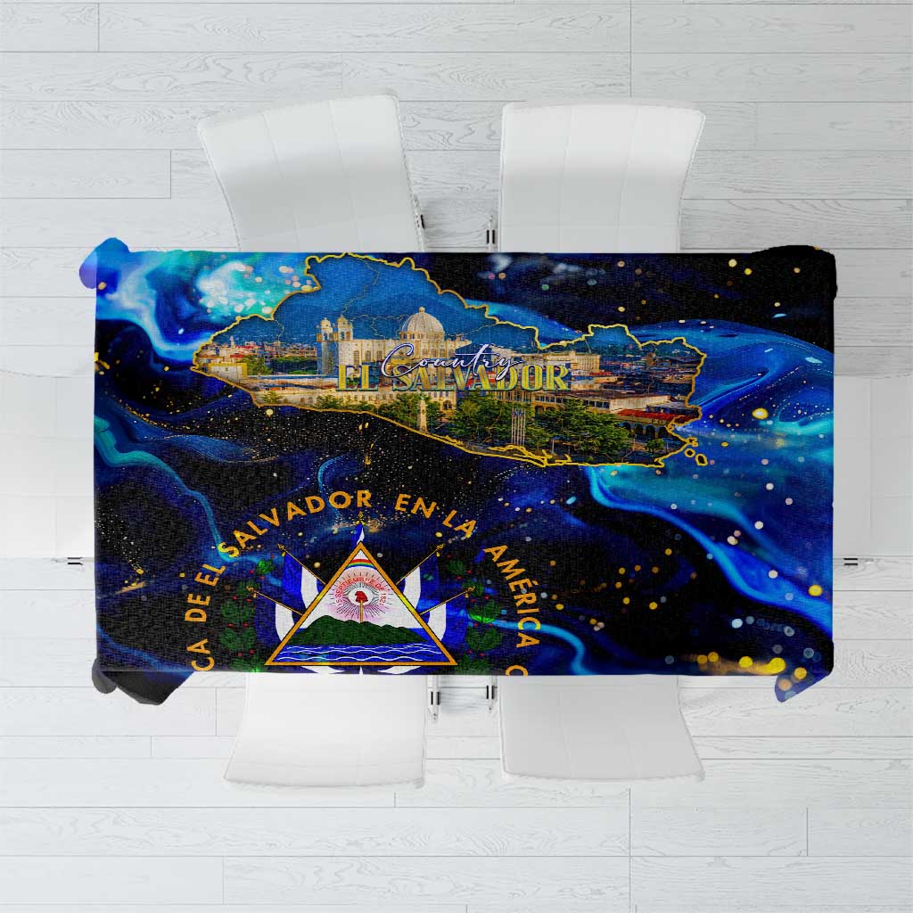 El Salvador Country Pride Tablecloth Map Flag and National Emblem Art in Cosmic Blue - Wonder Print Shop
