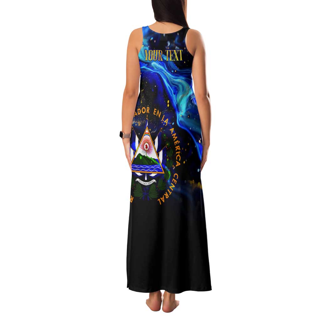 El Salvador Country Pride Tank Maxi Dress Map Flag and National Emblem Art in Cosmic Blue - Wonder Print Shop