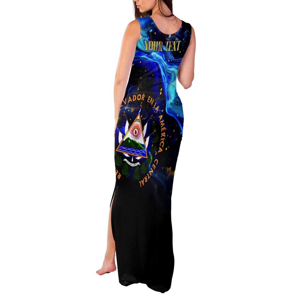 El Salvador Country Pride Tank Maxi Dress Map Flag and National Emblem Art in Cosmic Blue - Wonder Print Shop
