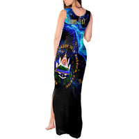 El Salvador Country Pride Tank Maxi Dress Map Flag and National Emblem Art in Cosmic Blue - Wonder Print Shop