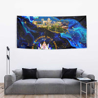 El Salvador Country Pride Tapestry Map Flag and National Emblem Art in Cosmic Blue - Wonder Print Shop