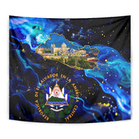 El Salvador Country Pride Tapestry Map Flag and National Emblem Art in Cosmic Blue - Wonder Print Shop