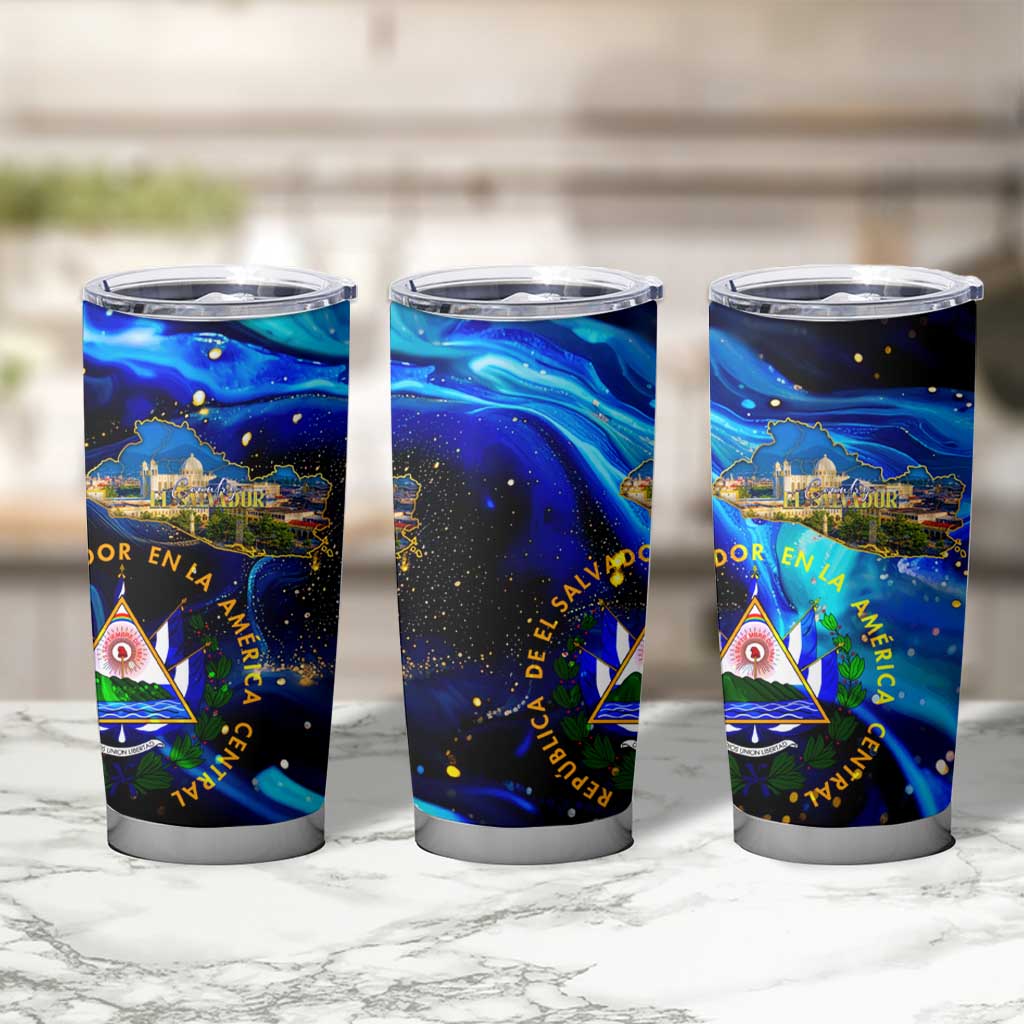 El Salvador Country Pride Tumbler Cup Map Flag and National Emblem Art in Cosmic Blue - Wonder Print Shop