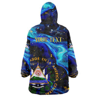 El Salvador Country Pride Wearable Blanket Hoodie Map Flag and National Emblem Art in Cosmic Blue - Wonder Print Shop