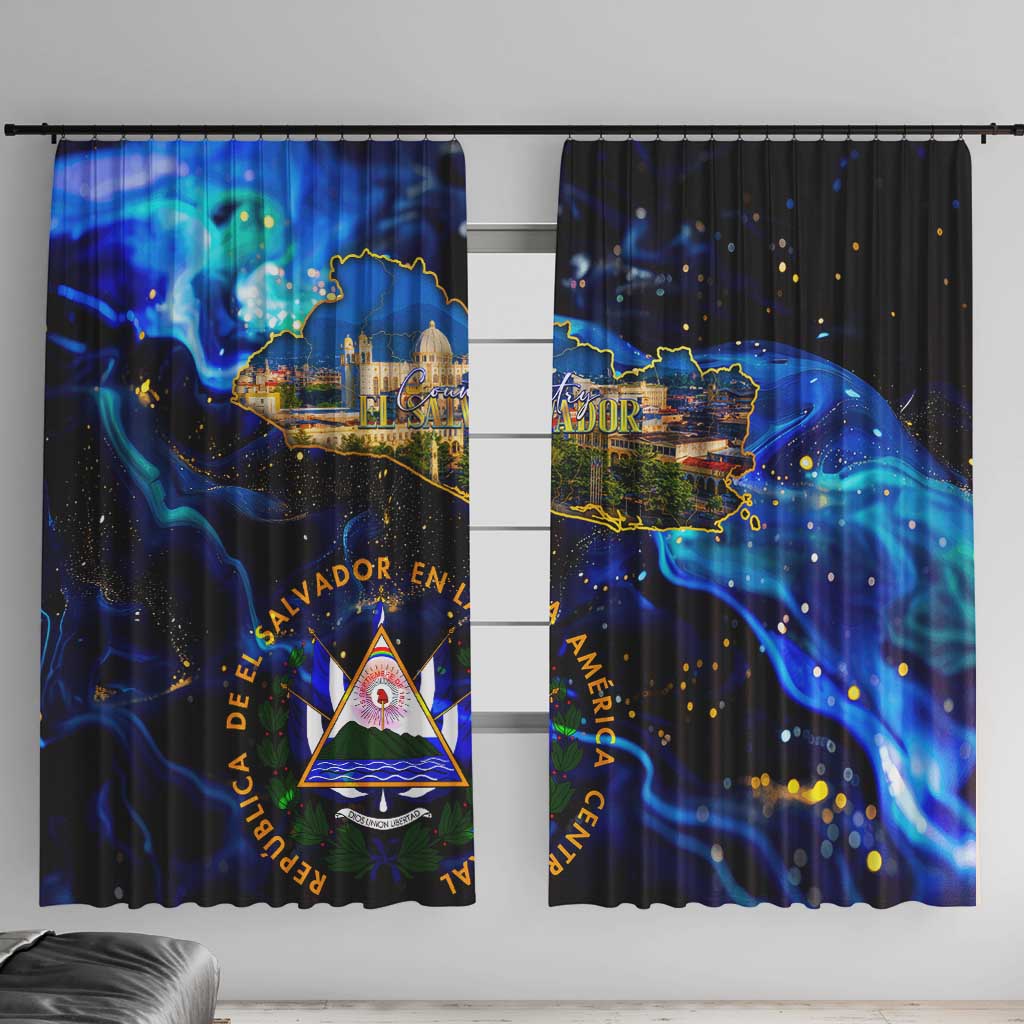 El Salvador Country Pride Window Curtain Map Flag and National Emblem Art in Cosmic Blue - Wonder Print Shop