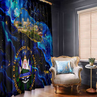 El Salvador Country Pride Window Curtain Map Flag and National Emblem Art in Cosmic Blue - Wonder Print Shop