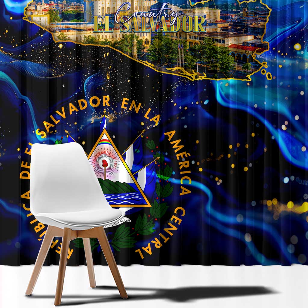 El Salvador Country Pride Window Curtain Map Flag and National Emblem Art in Cosmic Blue - Wonder Print Shop