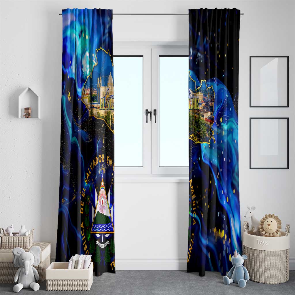 El Salvador Country Pride Window Curtain Map Flag and National Emblem Art in Cosmic Blue - Wonder Print Shop