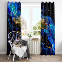 El Salvador Country Pride Window Curtain Map Flag and National Emblem Art in Cosmic Blue - Wonder Print Shop