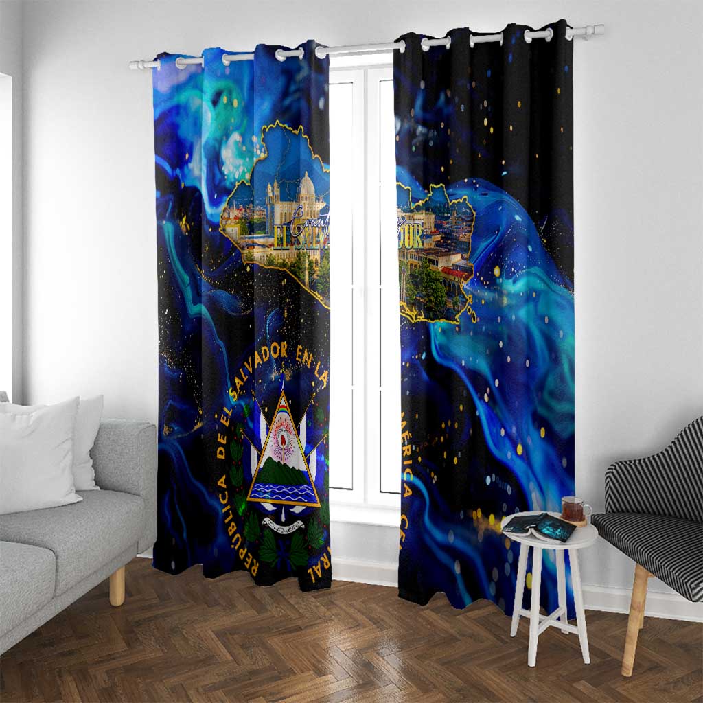El Salvador Country Pride Window Curtain Map Flag and National Emblem Art in Cosmic Blue - Wonder Print Shop