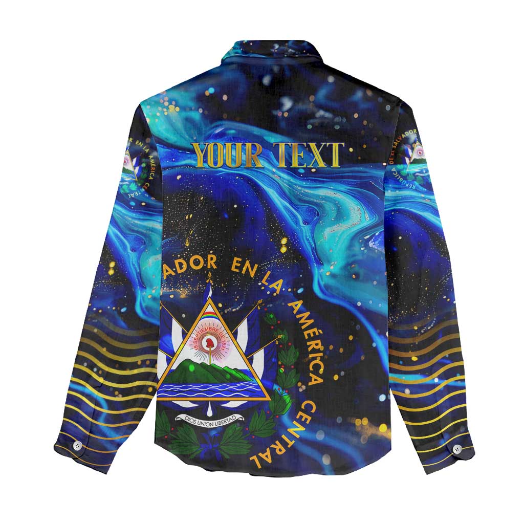 El Salvador Country Pride Women Casual Shirt Map Flag and National Emblem Art in Cosmic Blue - Wonder Print Shop