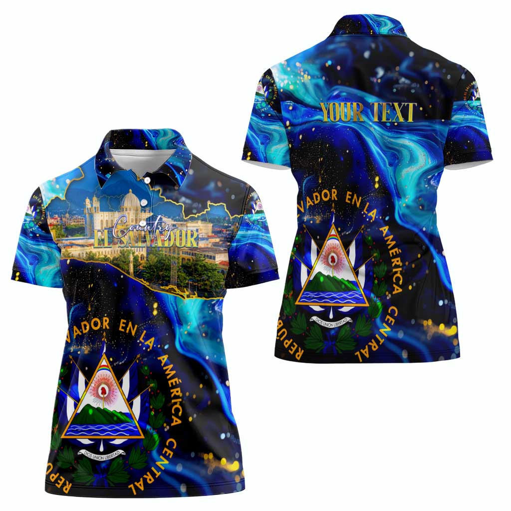 El Salvador Country Pride Women Polo Shirt Map Flag and National Emblem Art in Cosmic Blue - Wonder Print Shop